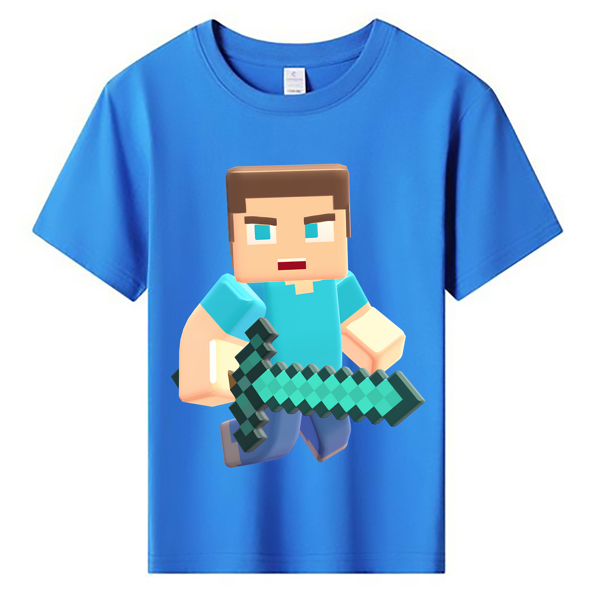 （画像用） マインクラフト ブロックの世界 Minecraft MC Block world 綿100％キッズTシャツ（フロントプリント）